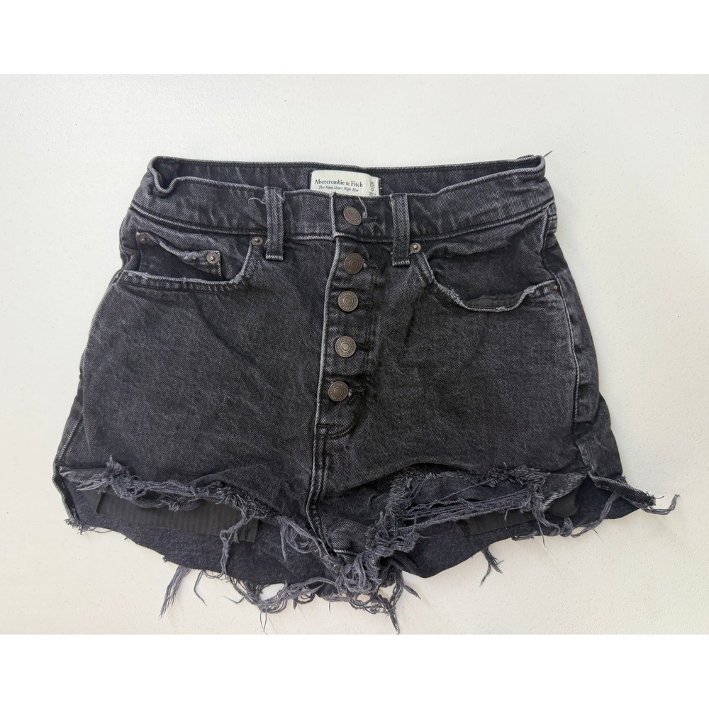 Abercrombie & Fitch Curve Love The Mom Short High Rise Black Denim Distressed 25